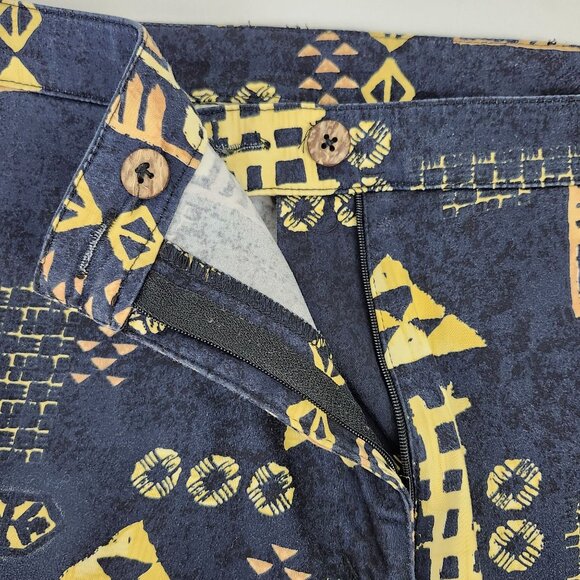 Vtg 90s Banana Bay Resort Wear Capri Pant Geometric Print 4 Pockets Navy Yellow - Picture 8 of 16